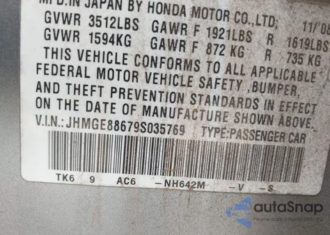 2009 Honda Fit Sport z USA, uszkodzony, nr VIN JHMGE88679S035769